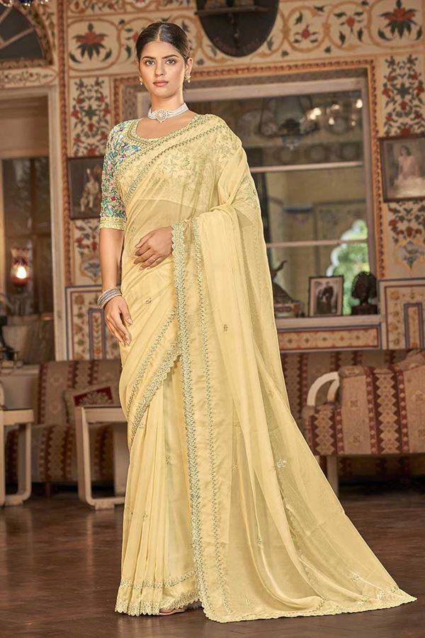 Delightful Yellow Colored Designer Saree