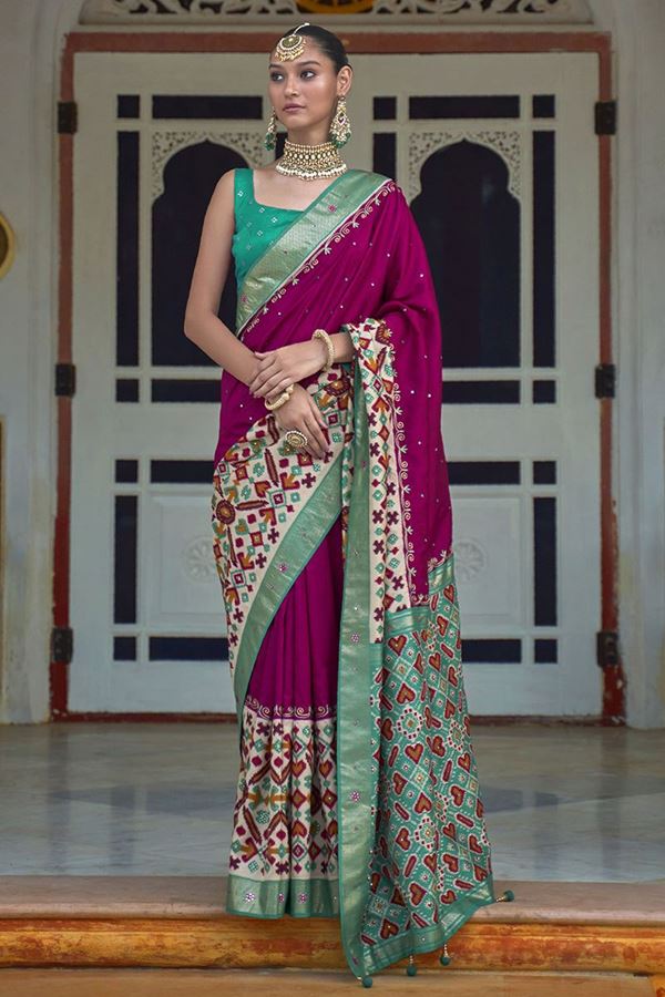 Lovely Pink and Green Colored Designer Saree