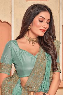 Alluring Sea Green Colored Designer Saree