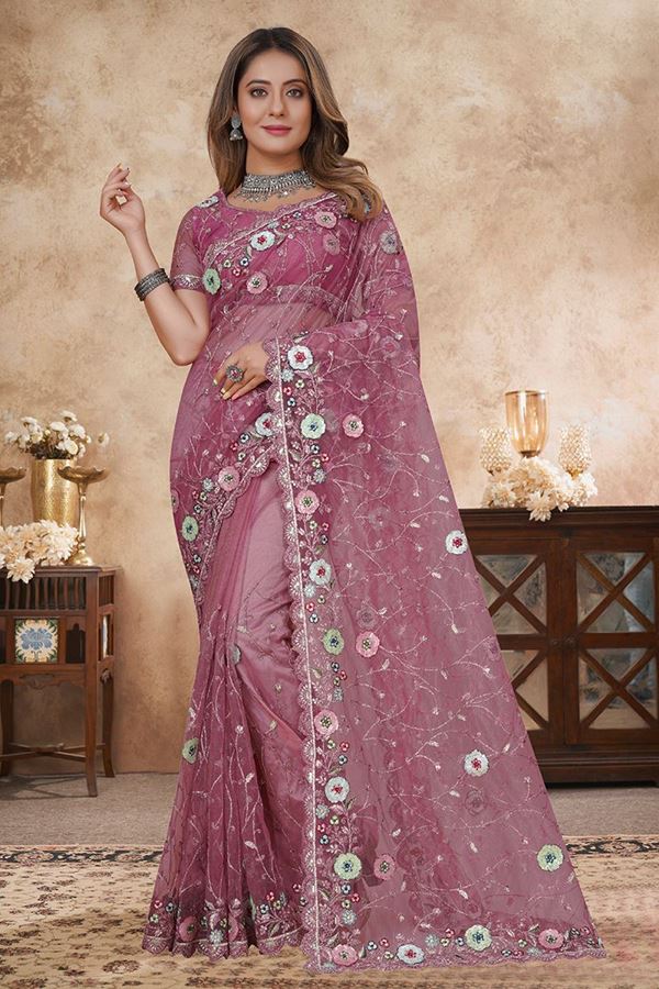 Spectacular Net Designer Saree for Engagement, Reception, and Parties