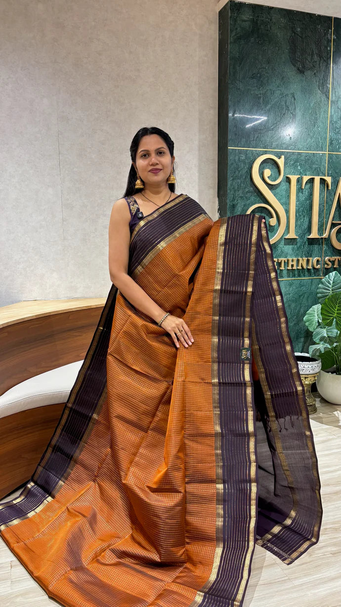Light weight Kanchi pattu rust orange