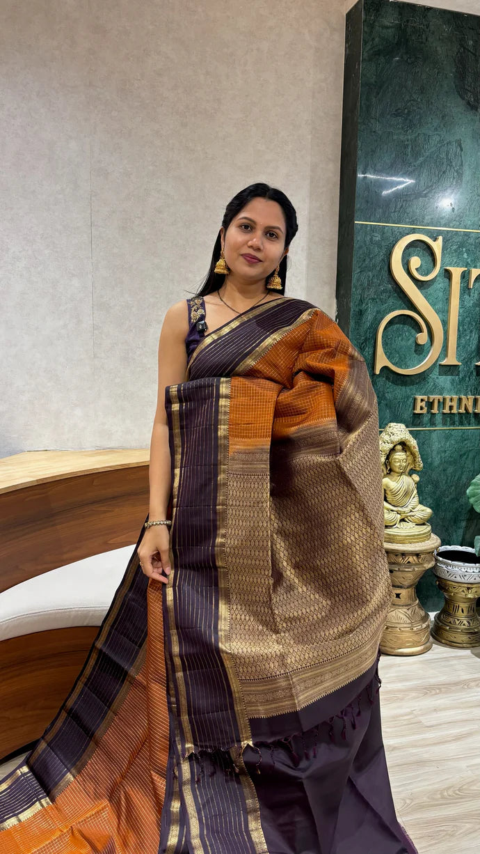 Light weight Kanchi pattu rust orange