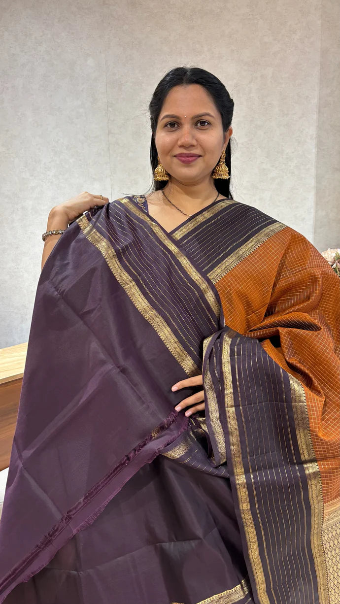 Light weight Kanchi pattu rust orange