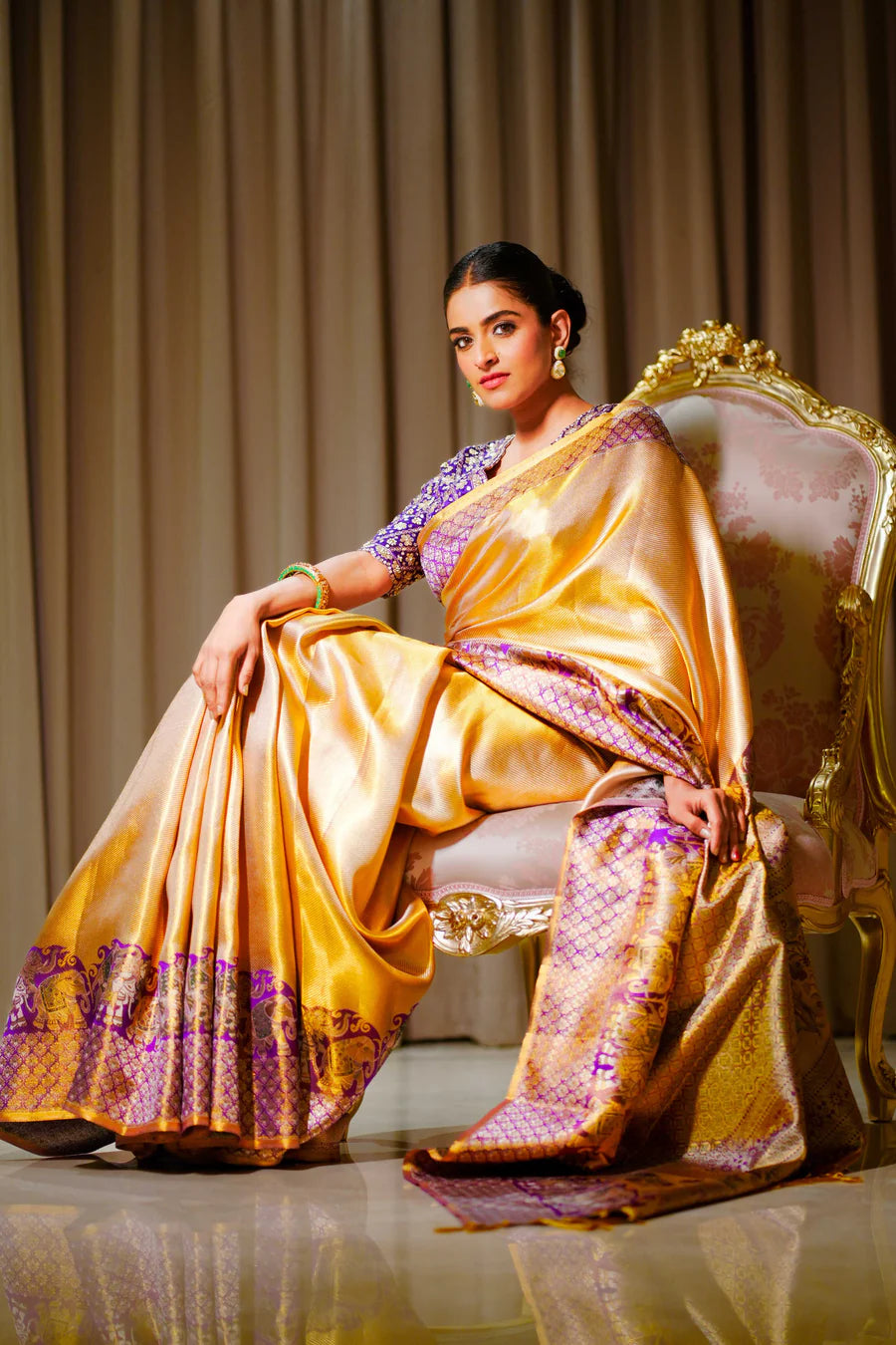 Neerus Lavender Pure Silk Saree with Blouse